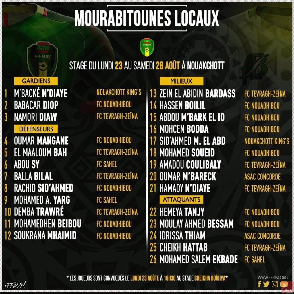 Annonce de la liste des joueurs de l’équipe nationale des Mourabitounes locaux