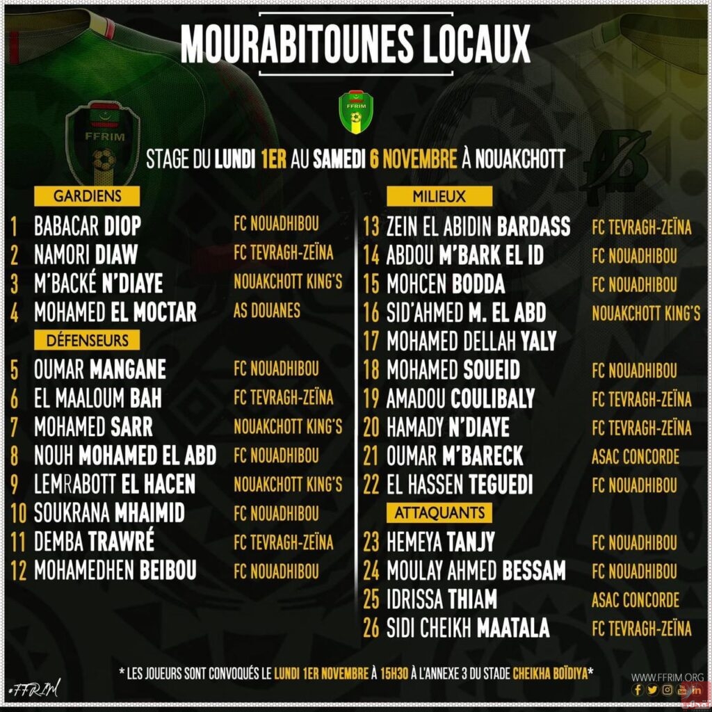 L’entraîneur temporaire des « Mourabitoun » révèle la liste des joueurs locaux convoqués au camp d’entraînement