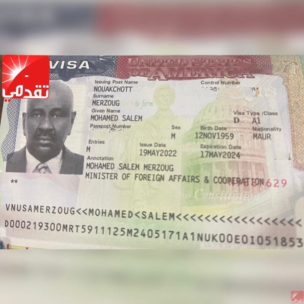 Une copie du passeport du ministre mauritanien des affaires étrangères confirme son obtention du visa américain il y a 3 mois